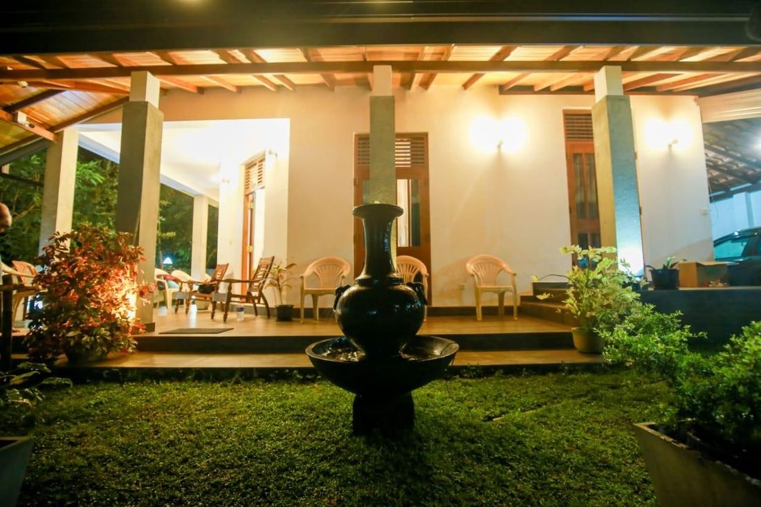 Courtyard fountain at night